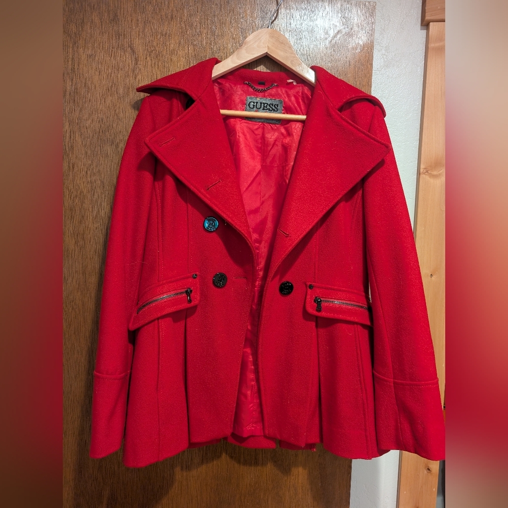 GUESS Women's Bold Red Peacoat